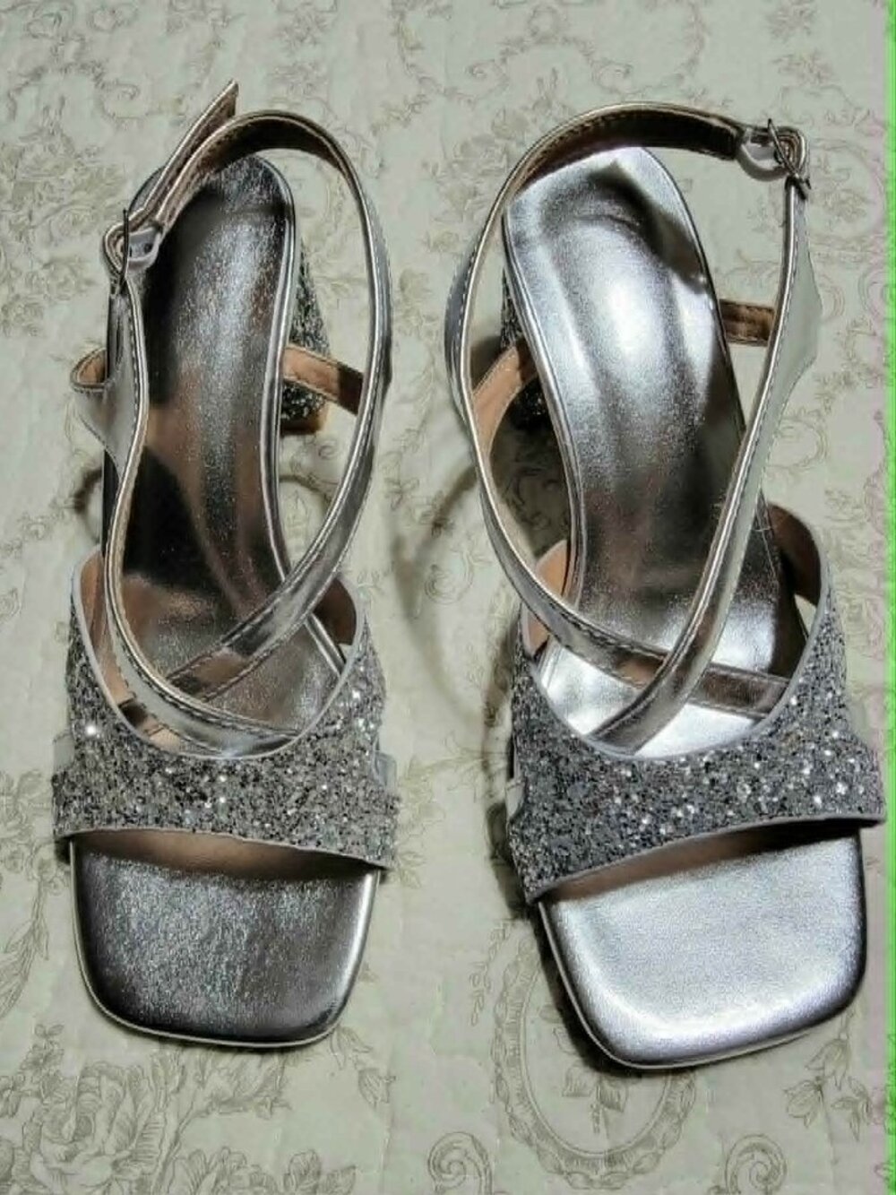 Silver Block Heel Slingback Dress Shoe Size 6